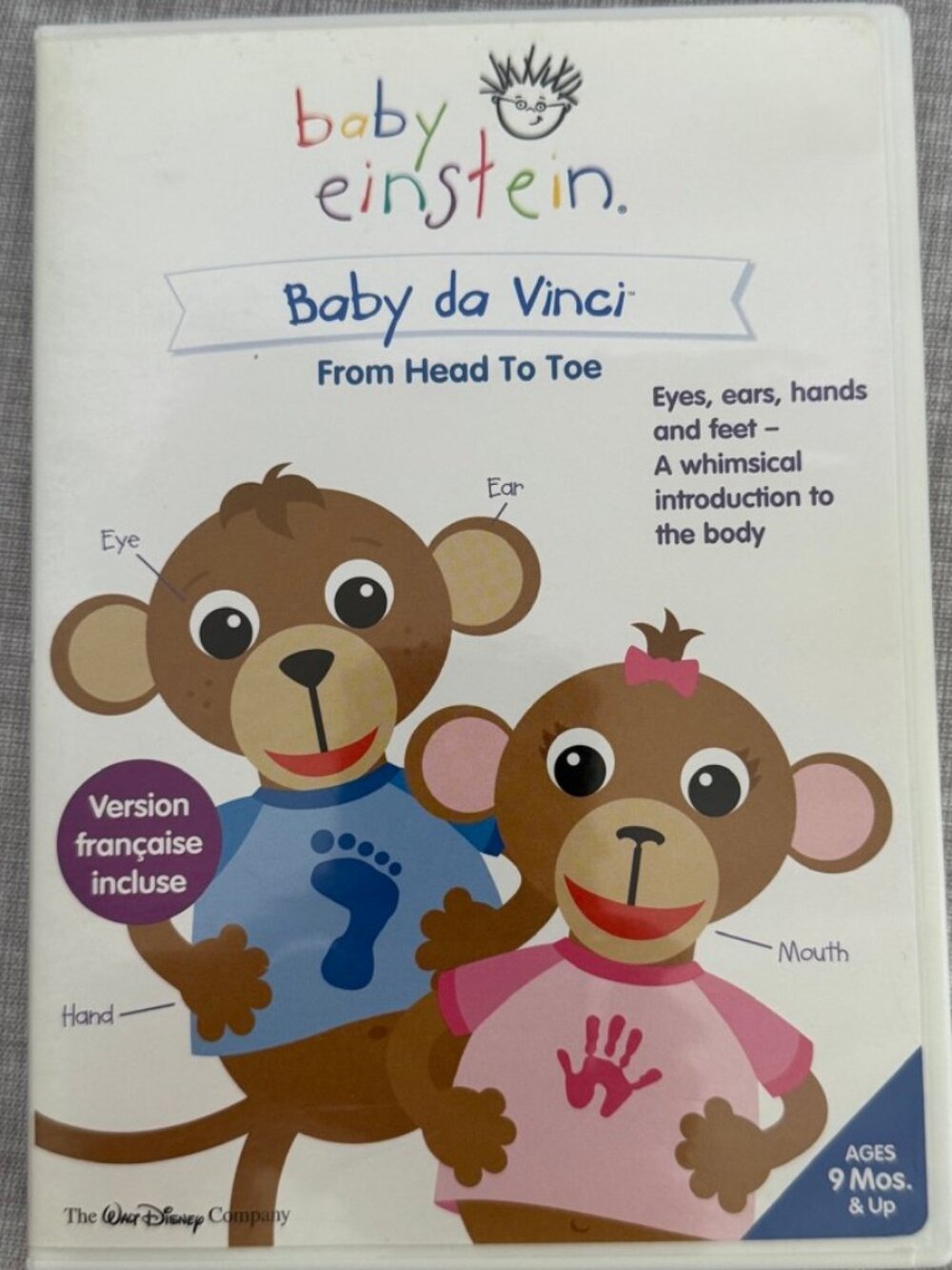 Baby Einstein DVD #15 HEAD TO TOE Learn Body Parts da Vinci Art Español Français